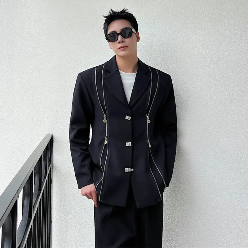 Dark Style Luxury Men Blazers Trendy Double Zipper Decoration Suit Jacket New Stylish Menwear Casual Clothing 9C1676