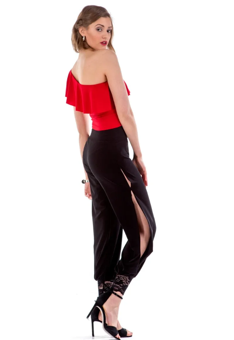 Double Side Slits Tango Pants with Lace Ankle Cuffs