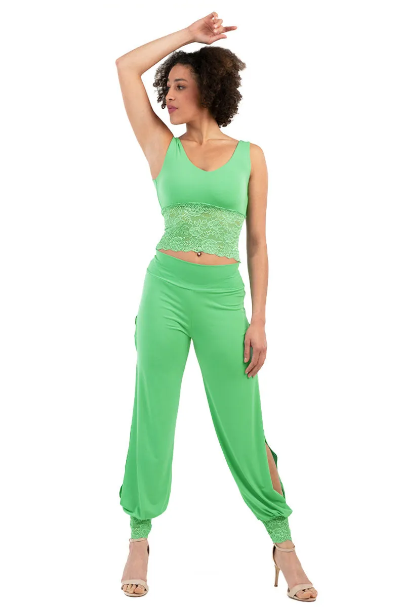 Double Side Slits Tango Pants with Lace Ankle Cuffs