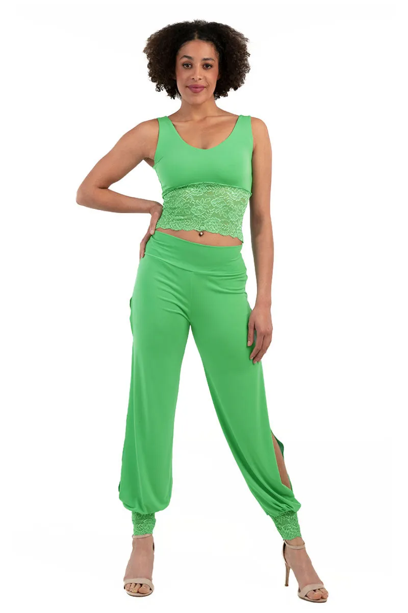 Double Side Slits Tango Pants with Lace Ankle Cuffs