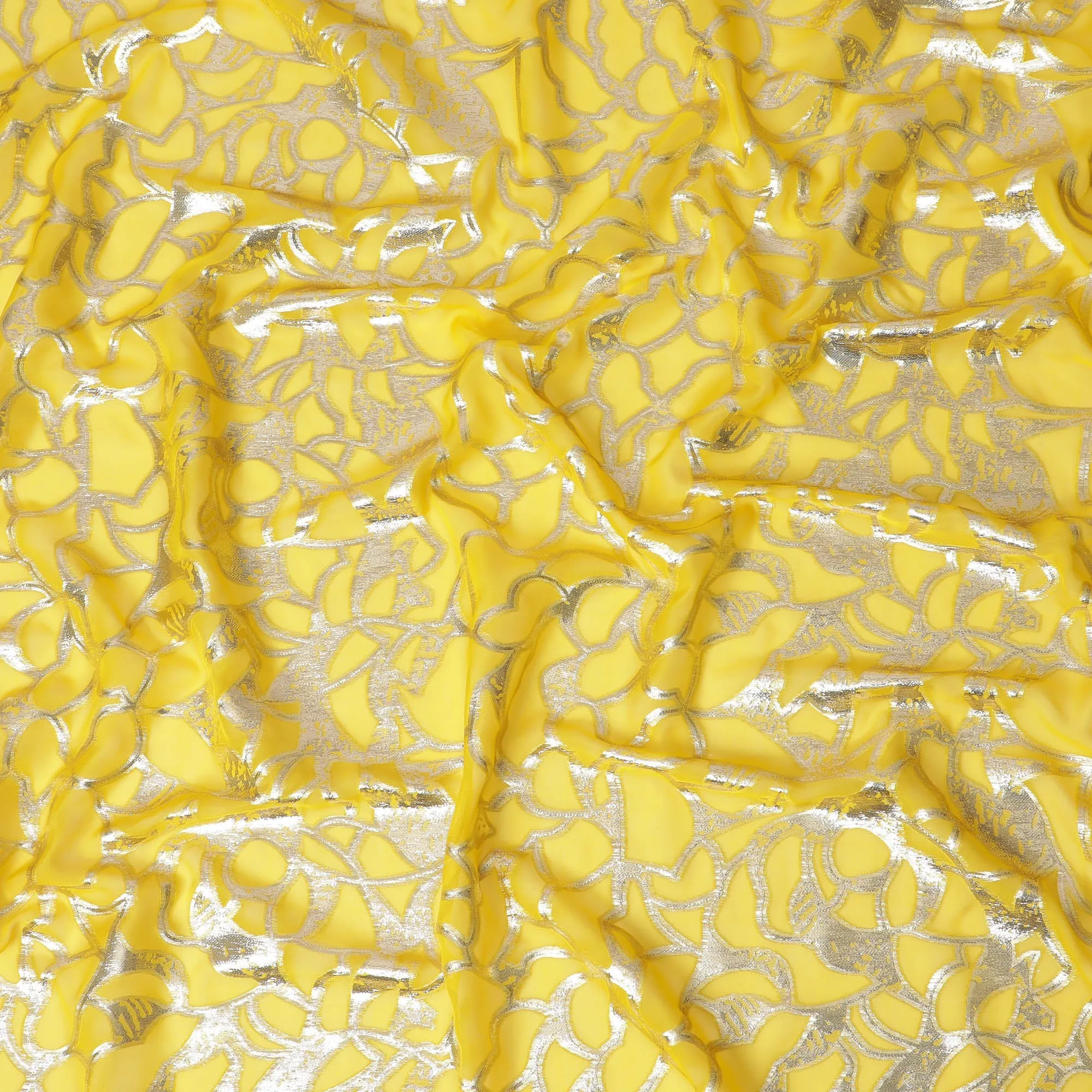 Elegant Yellow Silk Chiffon Fabric with Metallic Lurex, 110 cm Wide, South Korean Design-D19570