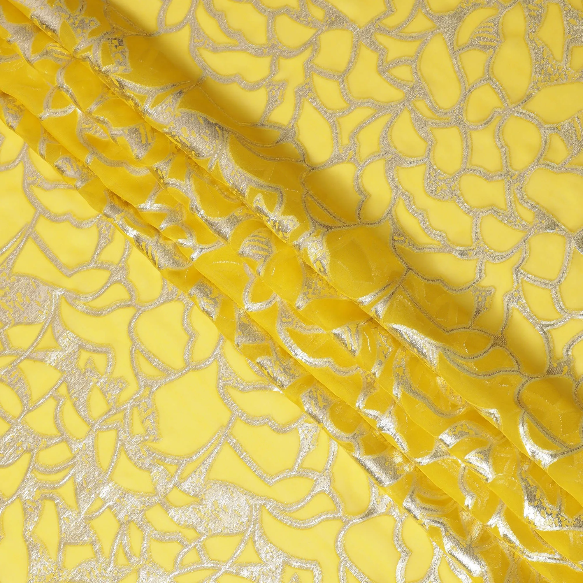 Elegant Yellow Silk Chiffon Fabric with Metallic Lurex, 110 cm Wide, South Korean Design-D19570