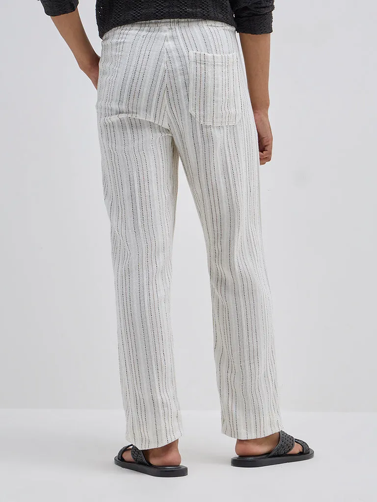 ETA Off-White Striped Mid-Rise Relaxed-Fit Cotton Chinos