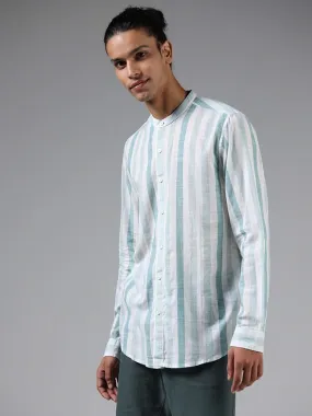 ETA Teal Striped Printed Cotton Resort-Fit Shirt