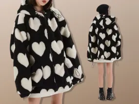 Faux Fur Thick Warm Heart Love Harajuku Plush Jacket Coat