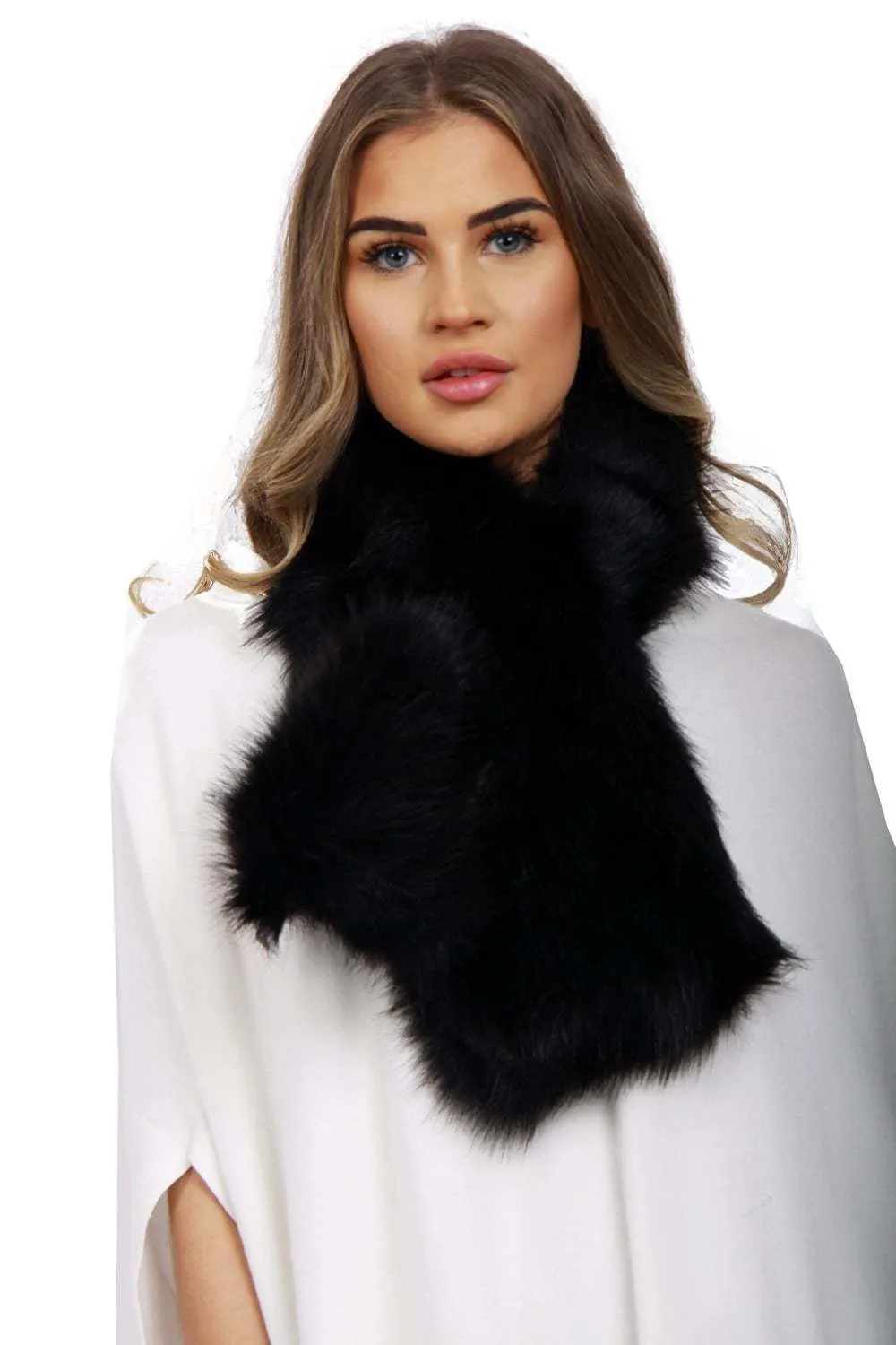 Fluffy Faux Fur Stole Pull Through Scarf