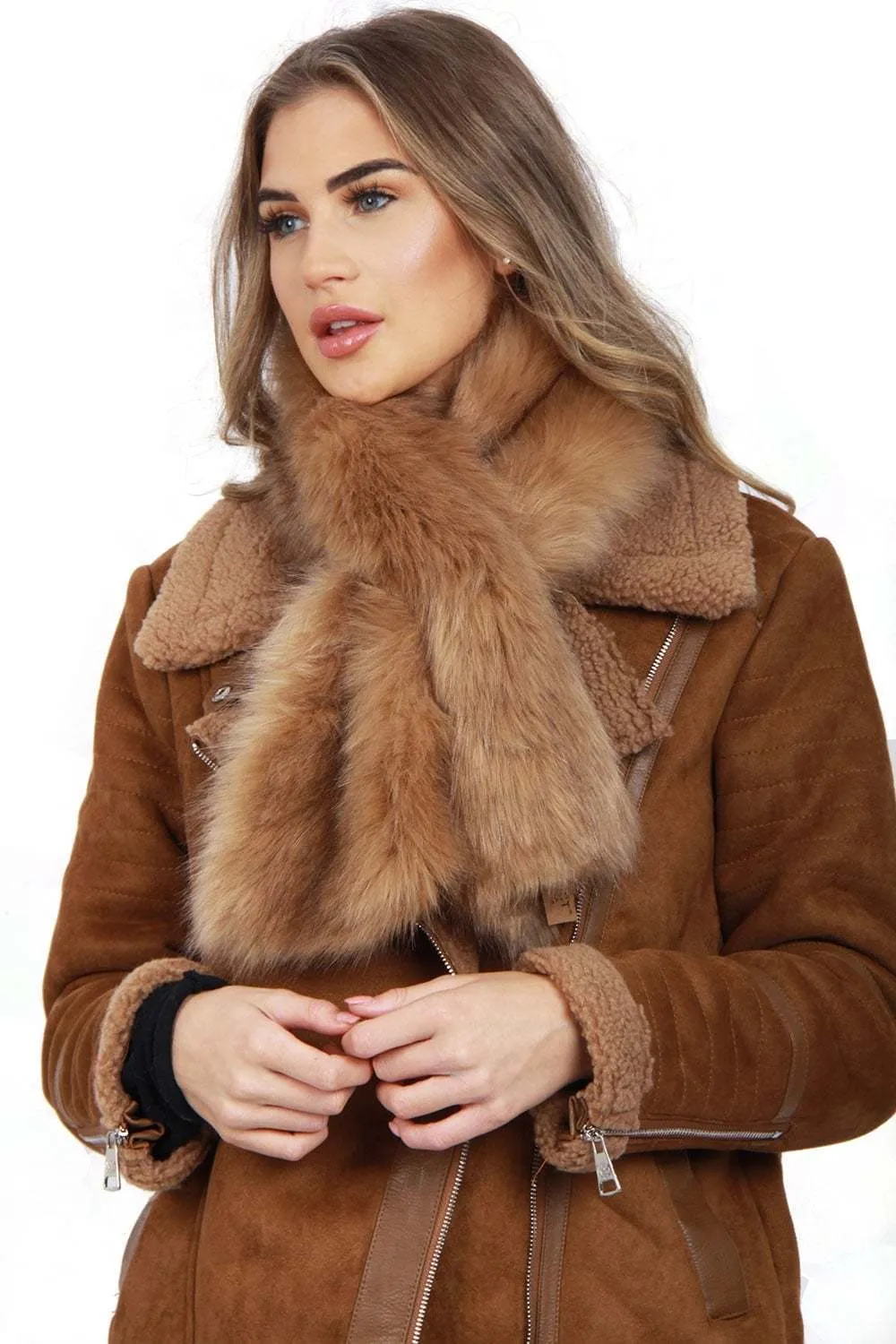 Fluffy Faux Fur Stole Pull Through Scarf