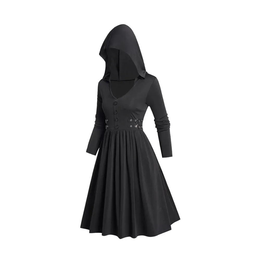 Funki Buys | Dresses | Women's Dark Gothic Hooded Dress