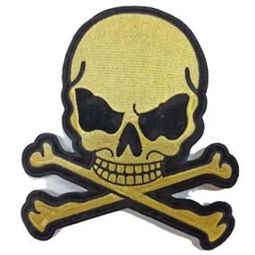 Gold Metallic Skull and Crossbones Medium Motorcycle Vest Patch 5.5" x 5"