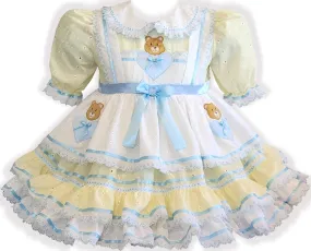 Goldilocks Yellow White Eyelet Teddy Bear Adult Baby Sissy Dress by Leanne's