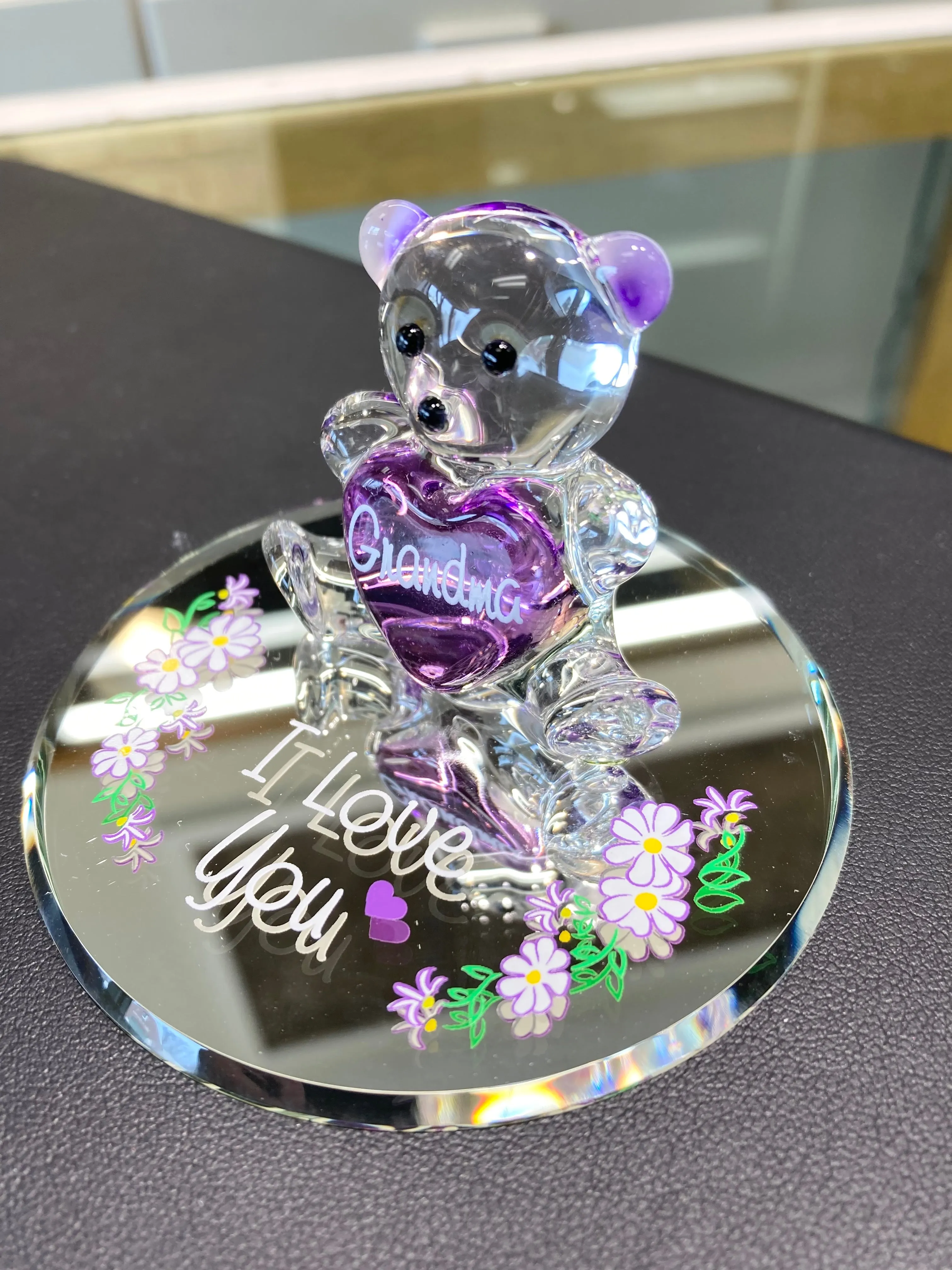 Grandma I love You Teddy Bear Glass Figurine