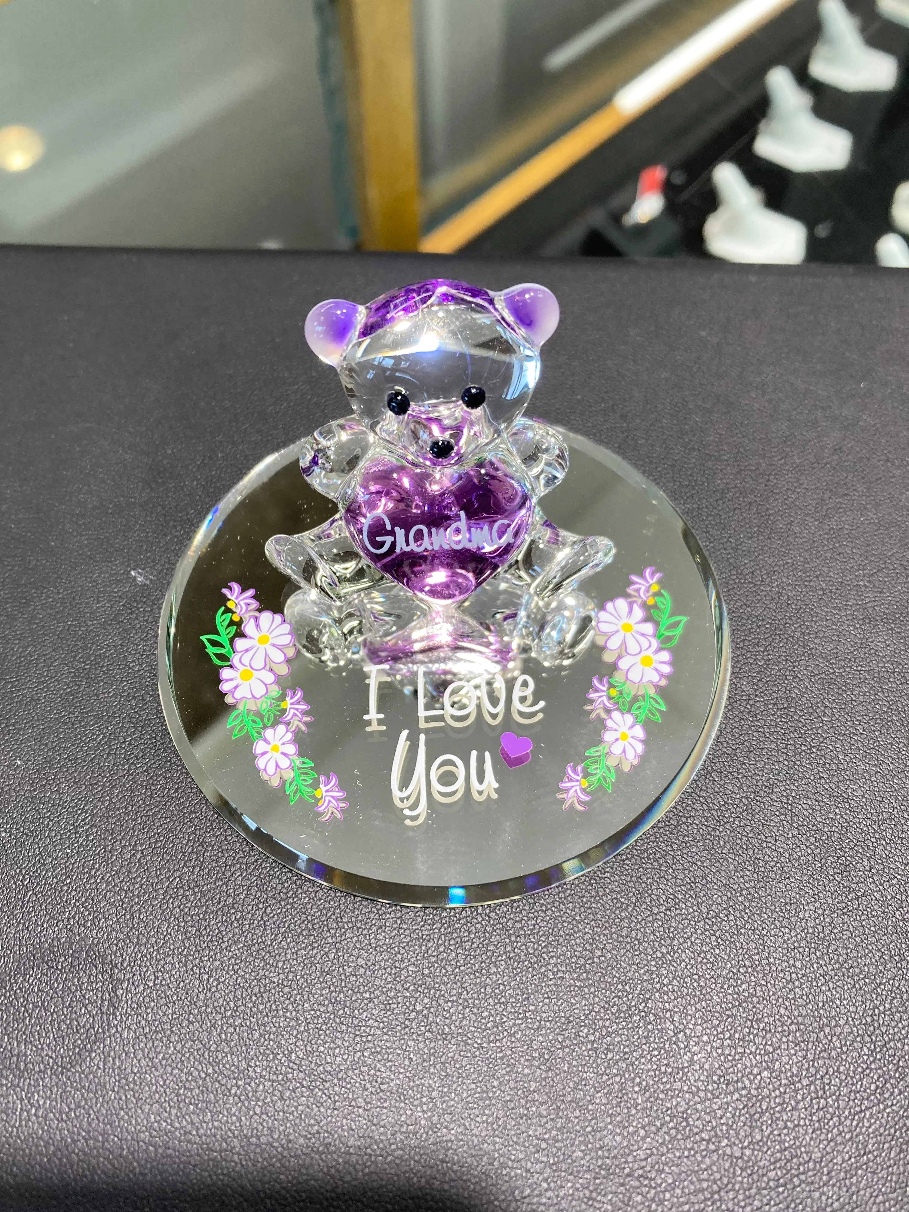 Grandma I love You Teddy Bear Glass Figurine