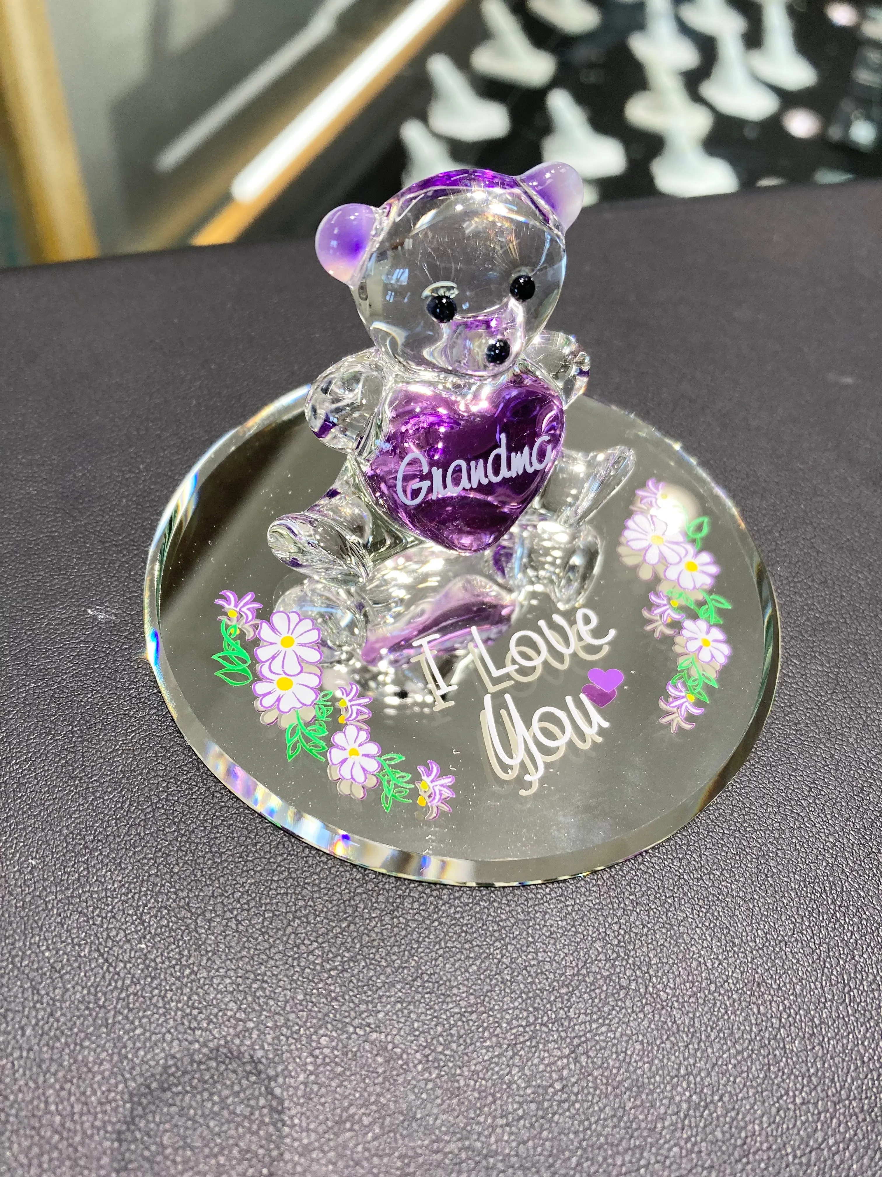 Grandma I love You Teddy Bear Glass Figurine