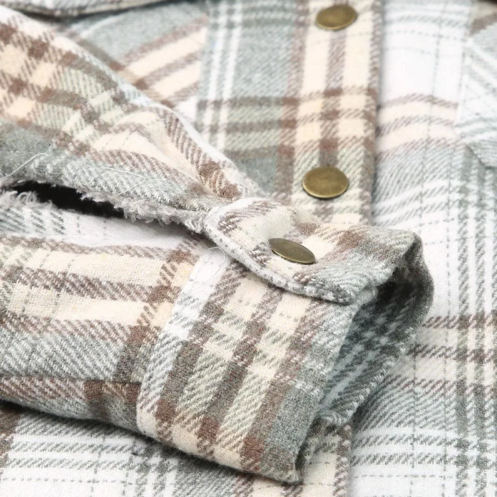 Gray Plaid Sherpa Lined Shacket