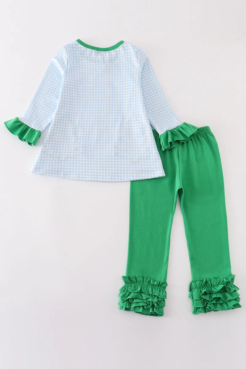 Green christmas tree applique girl pants set