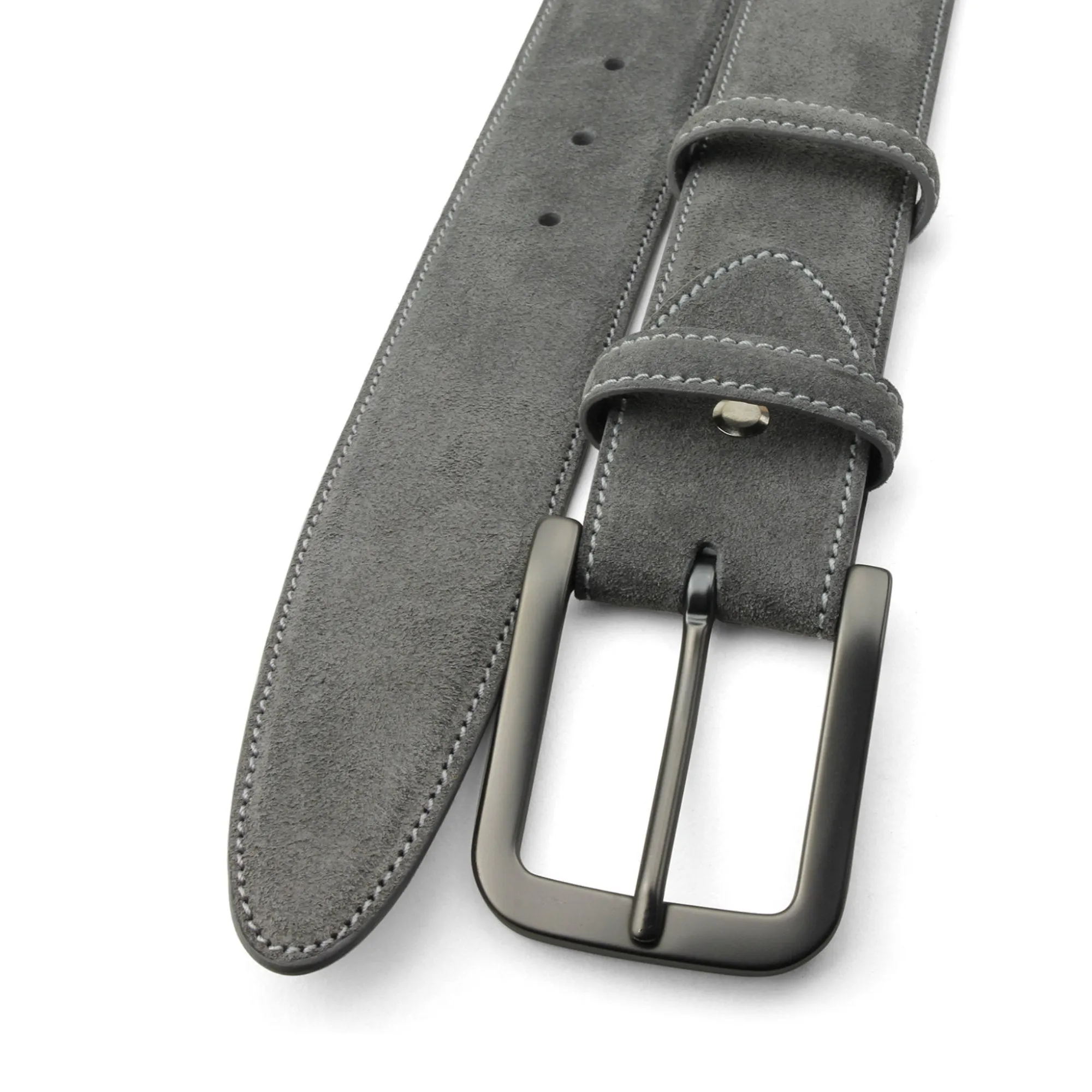 Grey Suede Matte Gunmetal Belt