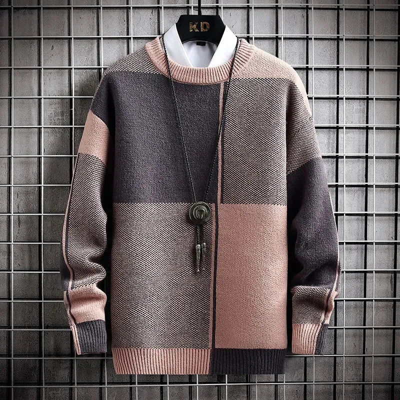 Half High Collar Color Blocking Warm Sweater/ High Quality Men Spring Autumn Slim Leisure Korean Long Sleeve Loose Knit Pullover