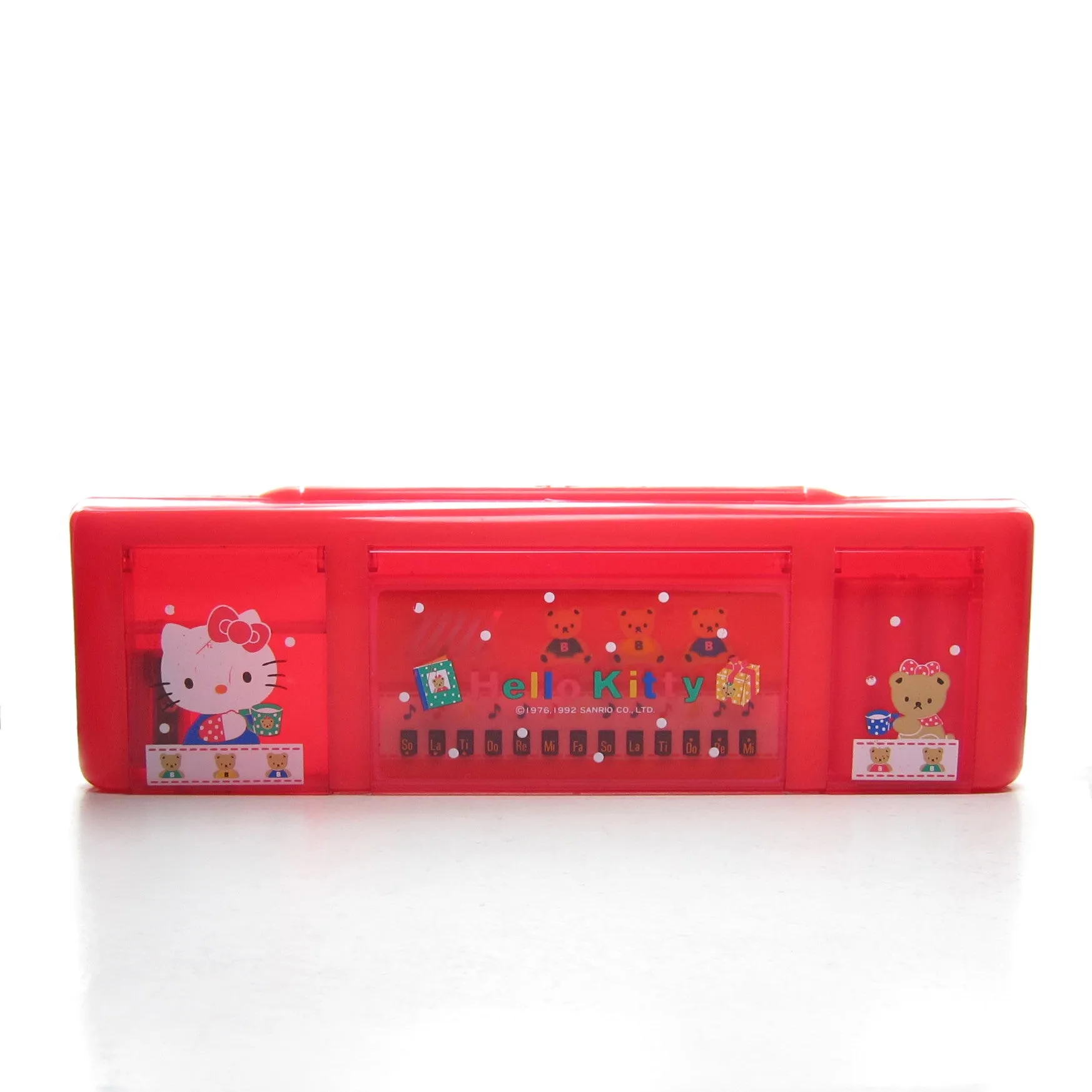 Hello Kitty Pencil Box Case Vintage 1992 with Miniature Piano, Pencil Sharpener