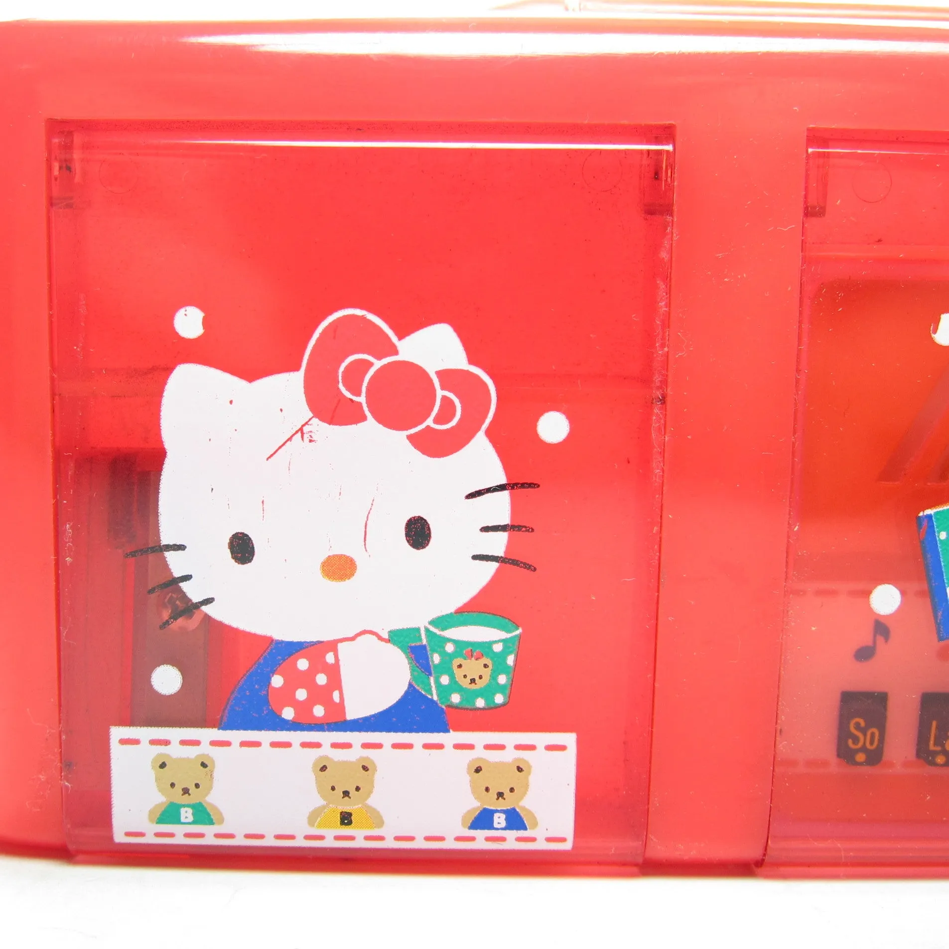 Hello Kitty Pencil Box Case Vintage 1992 with Miniature Piano, Pencil Sharpener