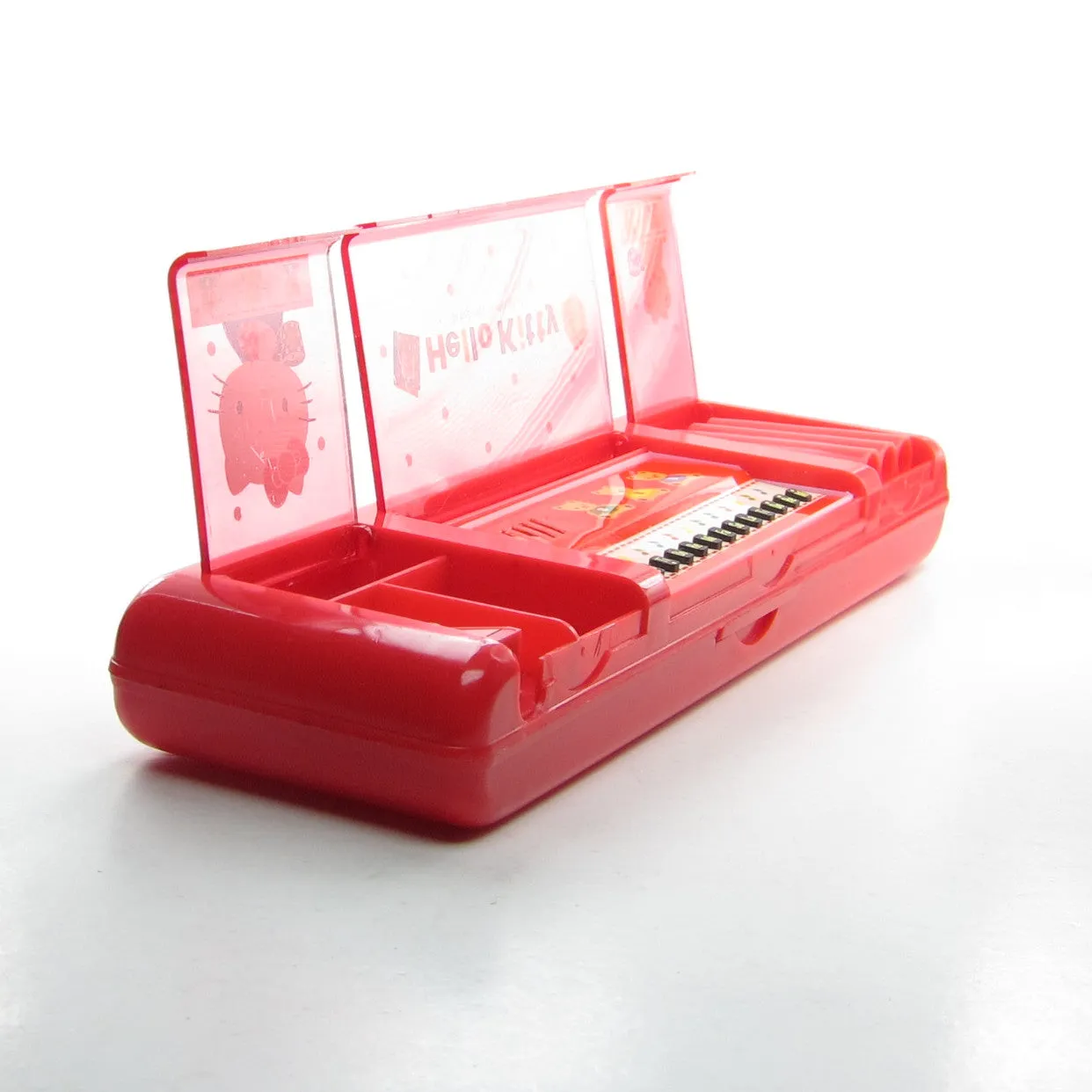 Hello Kitty Pencil Box Case Vintage 1992 with Miniature Piano, Pencil Sharpener