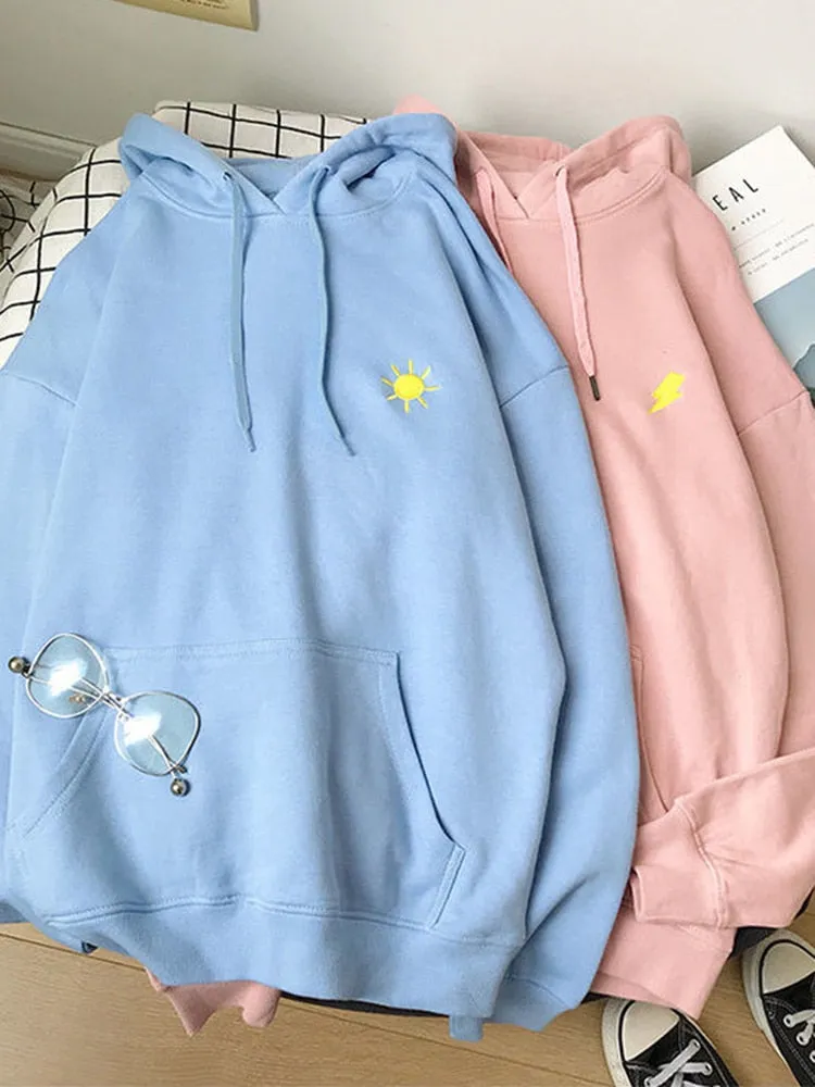 Hoodies Fashion Embroidery Loose Women Hip Hop Coat Pullover Oversized Hooded Sweatshirt Simple Large Size Spring Tops