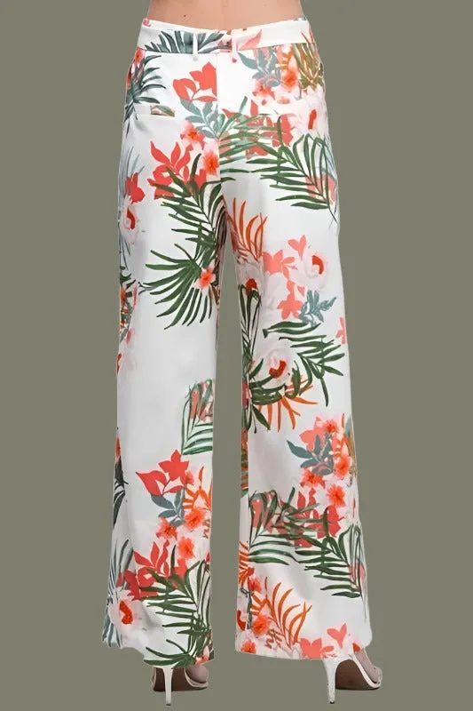 Hyfve Tropical Print Dressy Pants - Cream