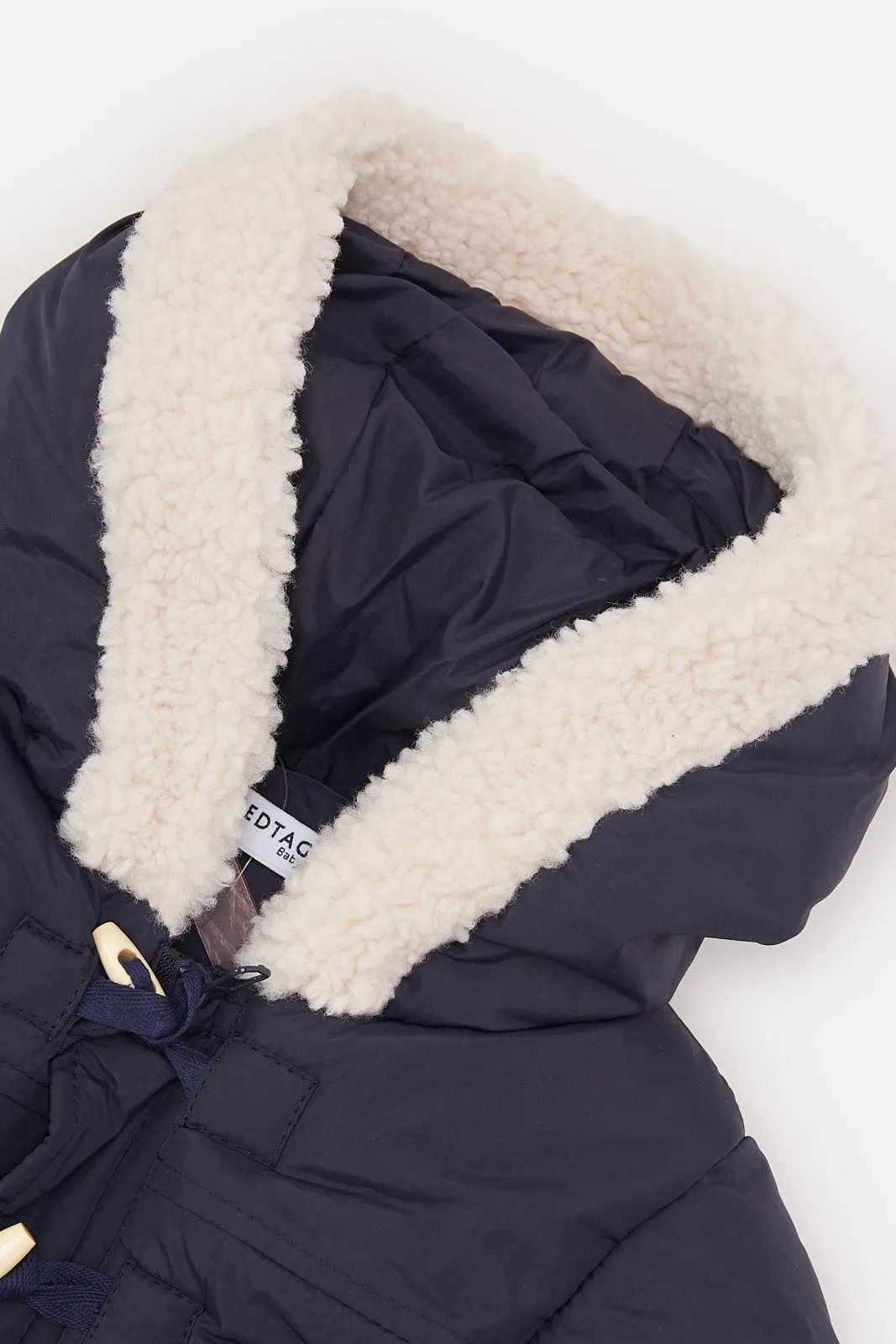 Infant Boys Navy Padded Sherpa Hooded Jacket