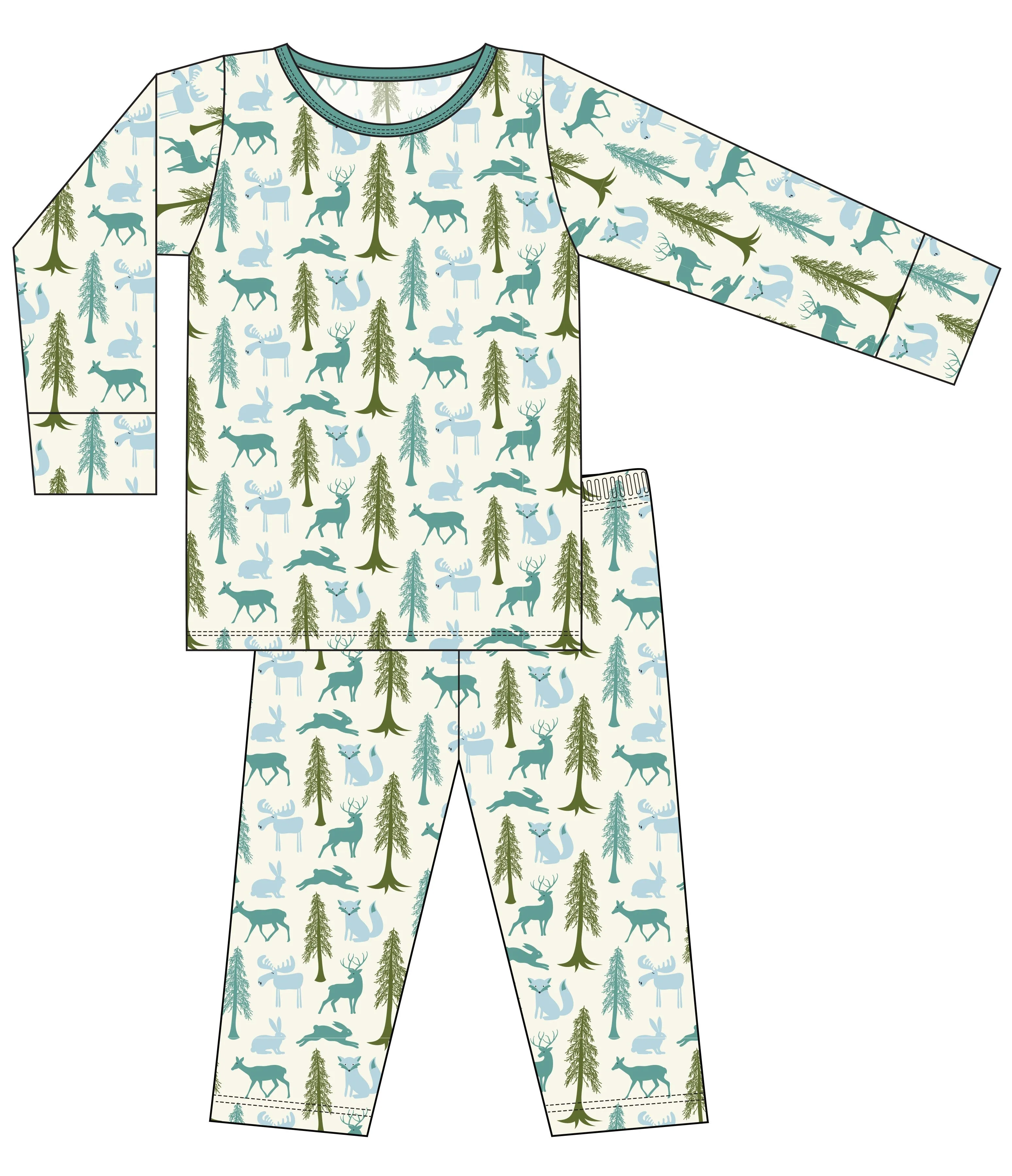 KicKee Pants Natural Woodland Holiday All Over L/S Pajama Set