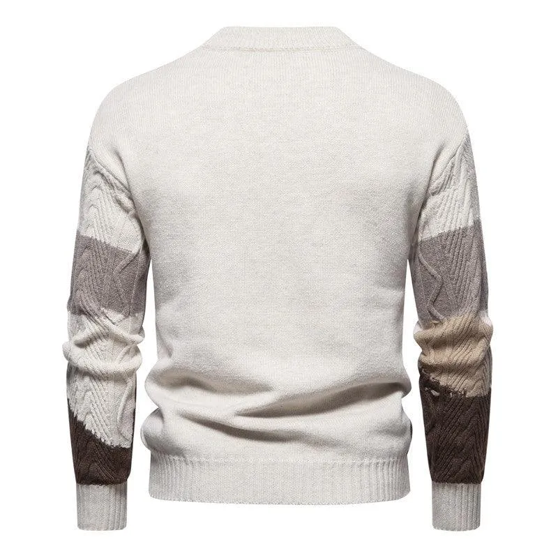 Knitwear Men's American Retro European Size Color Matching Casual Coat Autumn And Winter New Round Neck Sweater