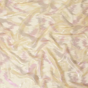 Laguna yellow Premium pure silk chiffon fabric with gold and pink metallic lurex in abstract design-D12323