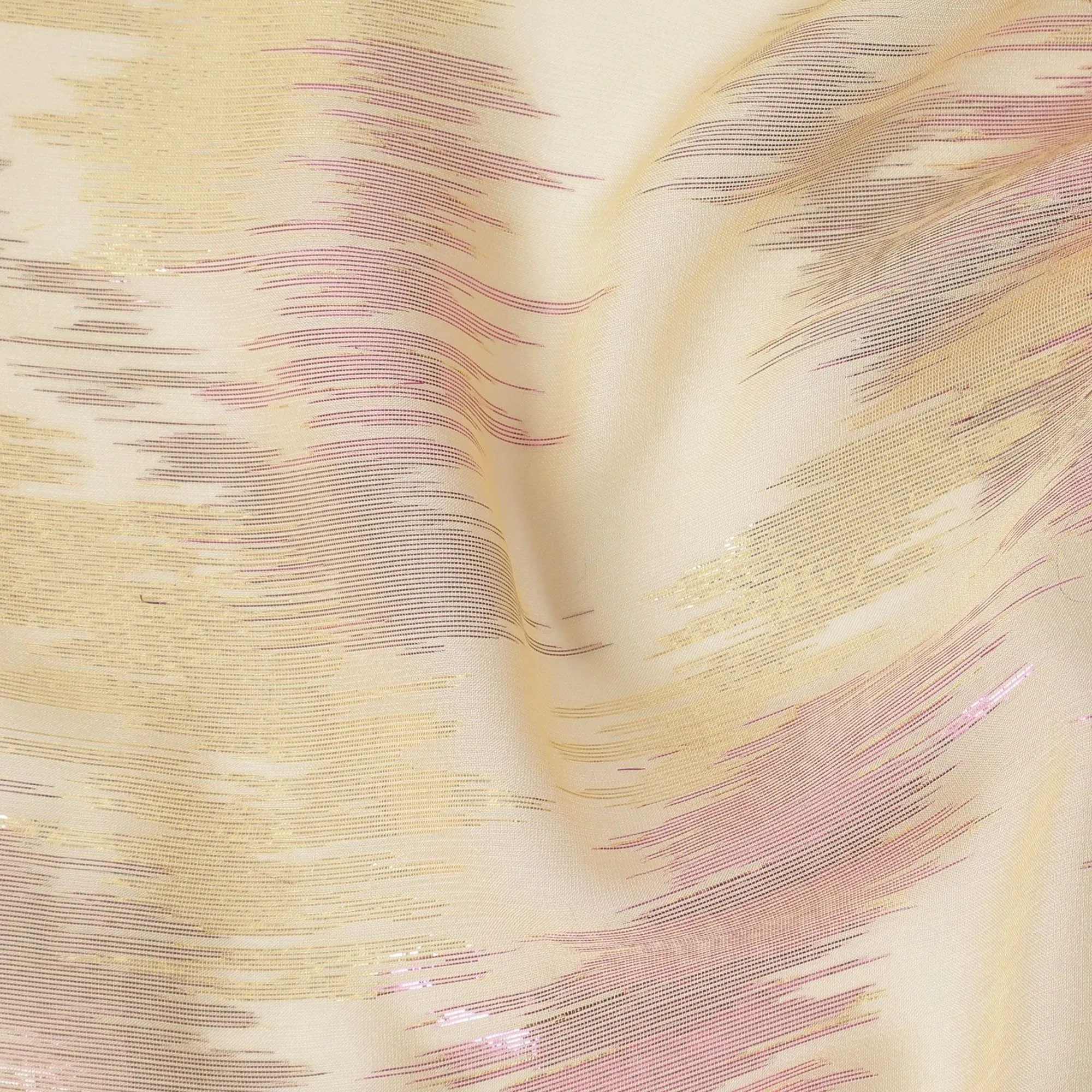 Laguna yellow Premium pure silk chiffon fabric with gold and pink metallic lurex in abstract design-D12323