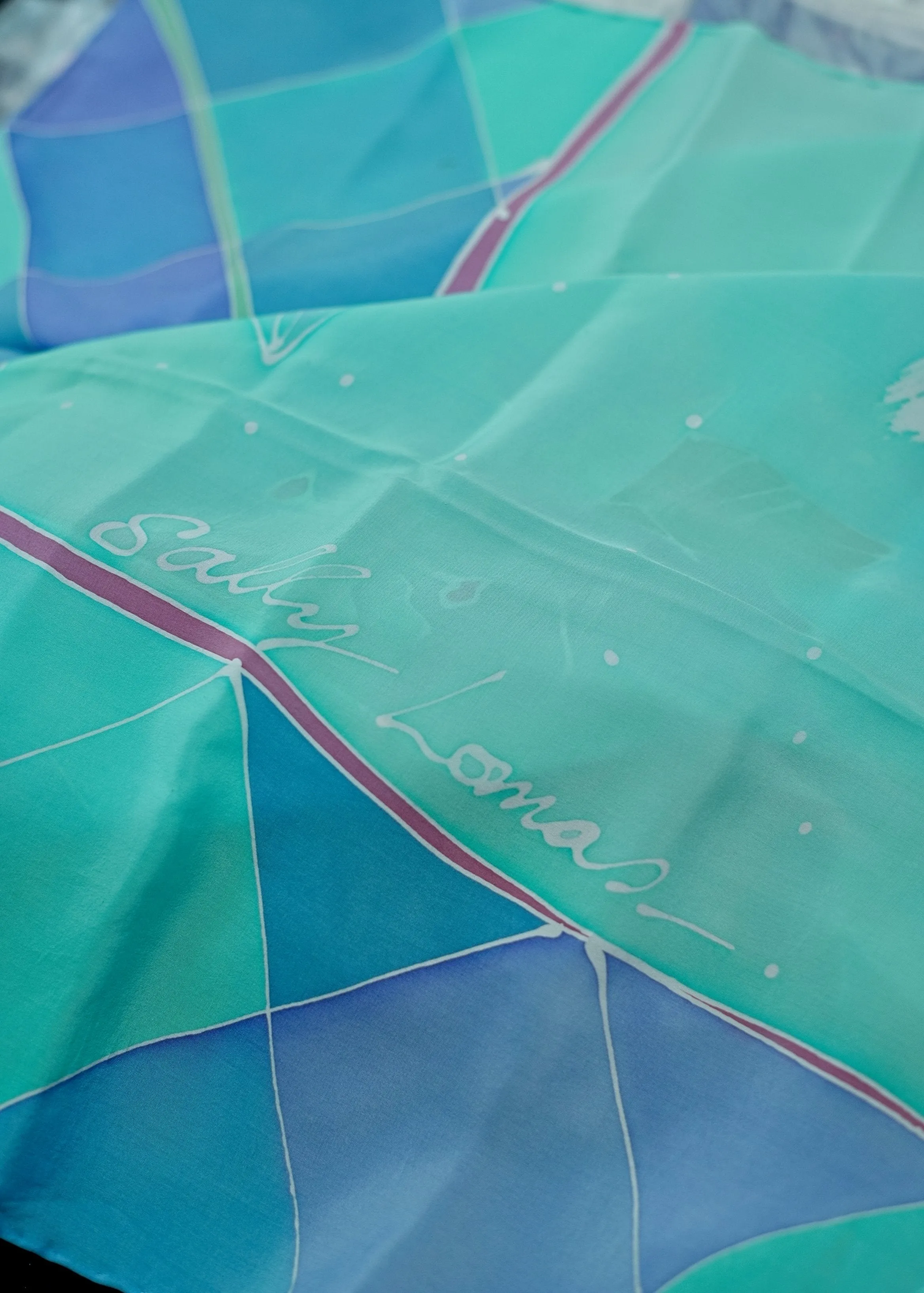 Large Artisan Silk Painted Turquoise Scarf Shawl • Sally Lomas