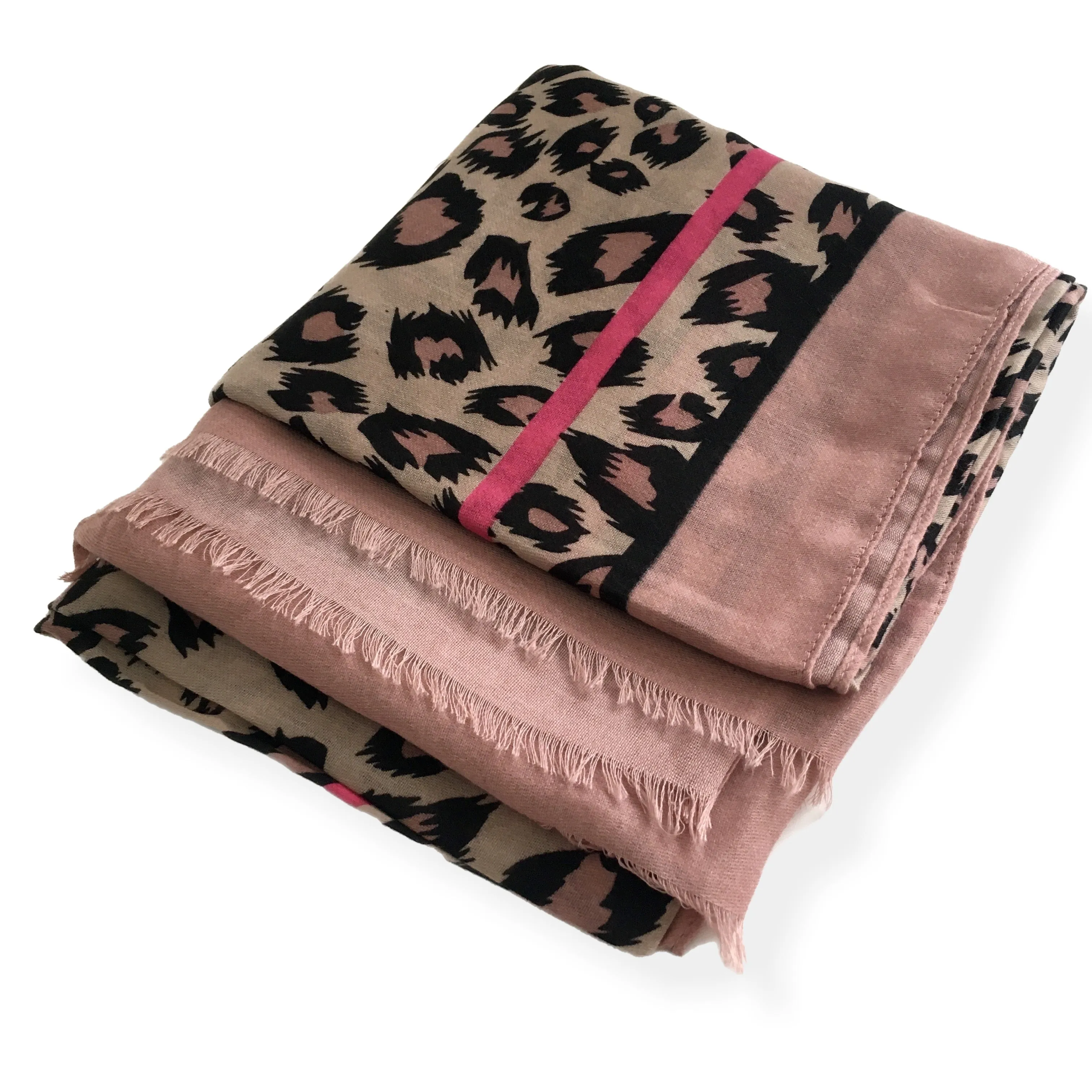 LARGE BLUSH PINK STRIPE LEOPARD PRINT SCARF