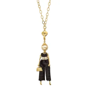 LeAmiche Swarovski Pearl Black Pants Doll Charm