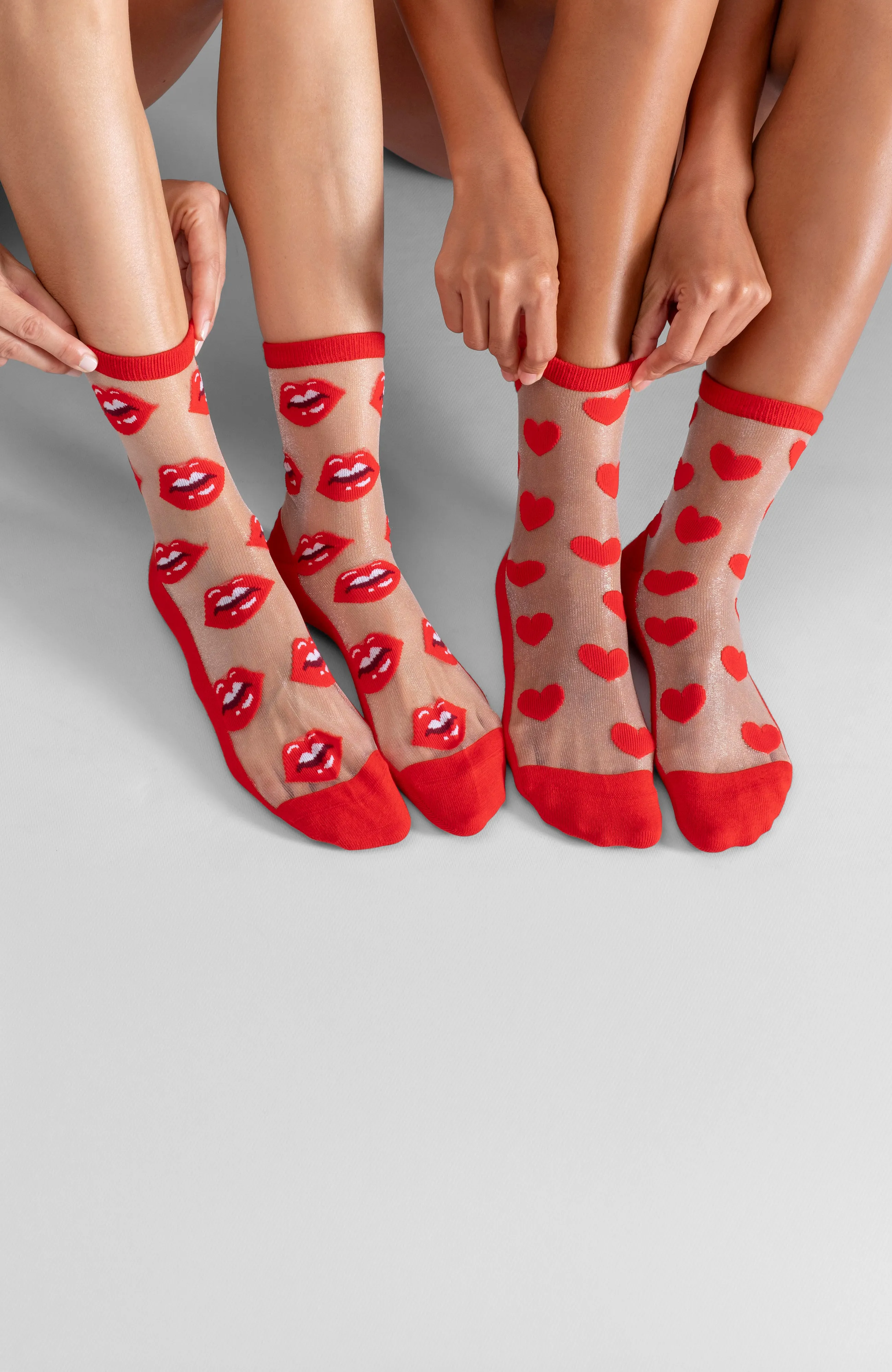 LECHERY® HEARTS & LIPS SHEER CREW SOCKS (2 PAIRS)