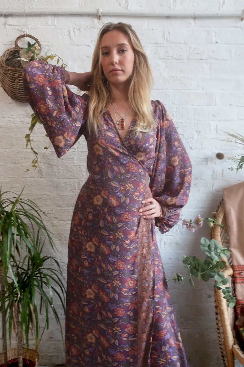 Lola Folklore Floral Wrap Dress in Willow Purple