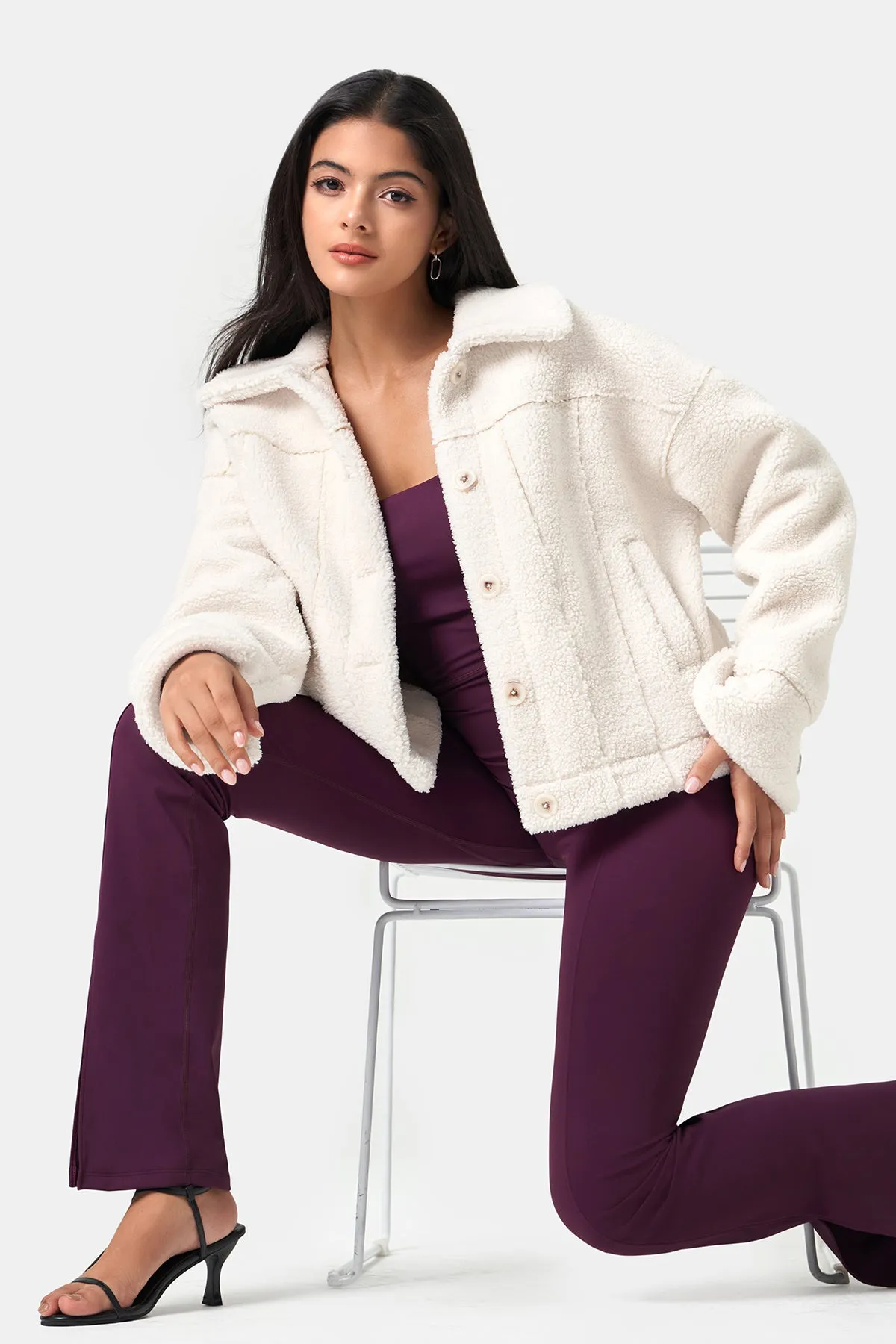 Loose-fitting Long-Sleeve Sherpa Coat