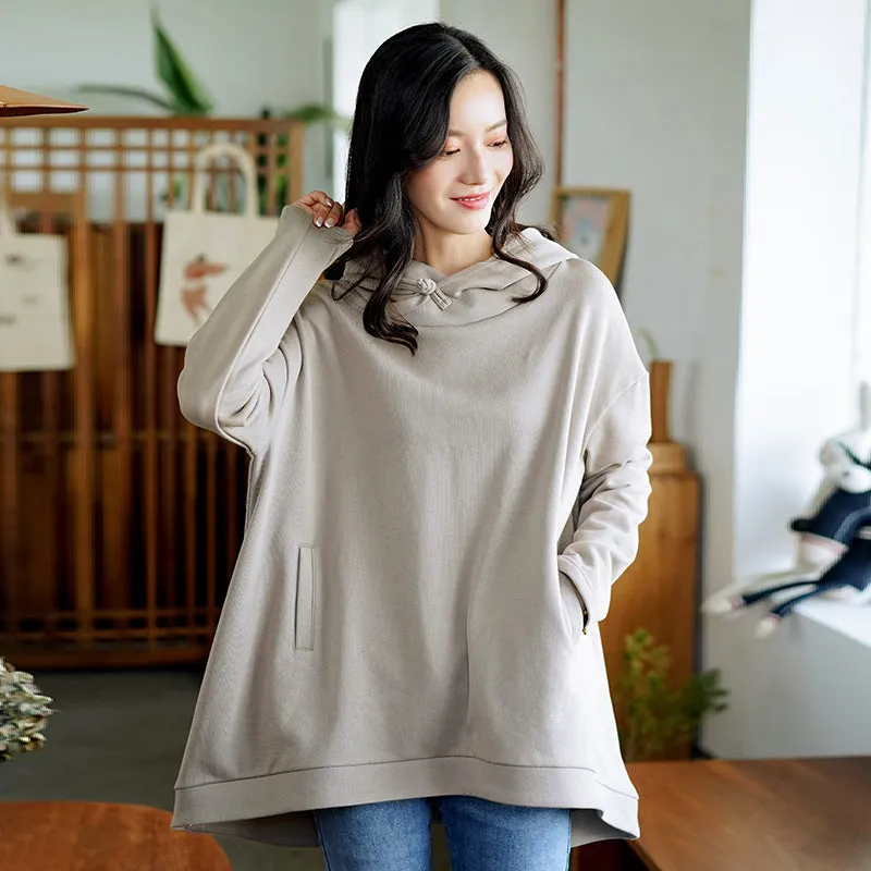 Loose Plus Size Mid Length Button Top Pullover Coat