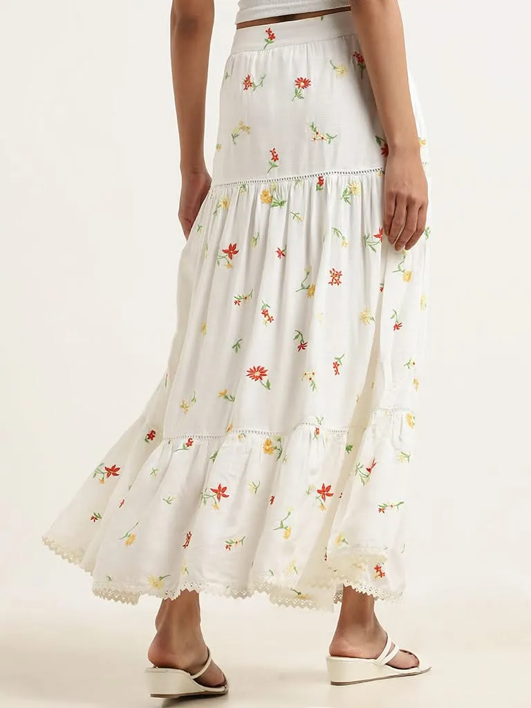 LOV Off-White Tiered Maxi Skirt