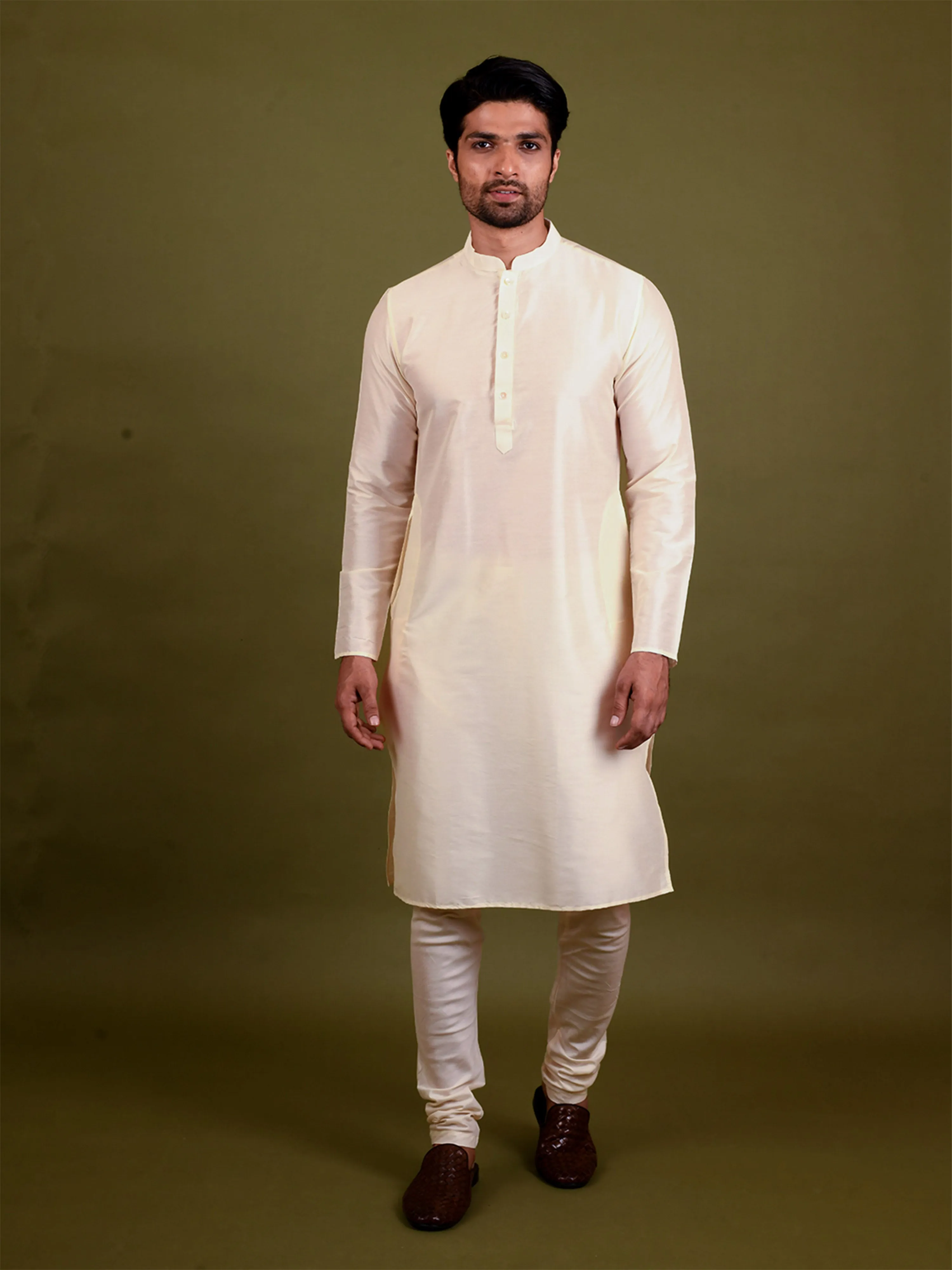 Men Yellow Kurta Jacket Churidar Set