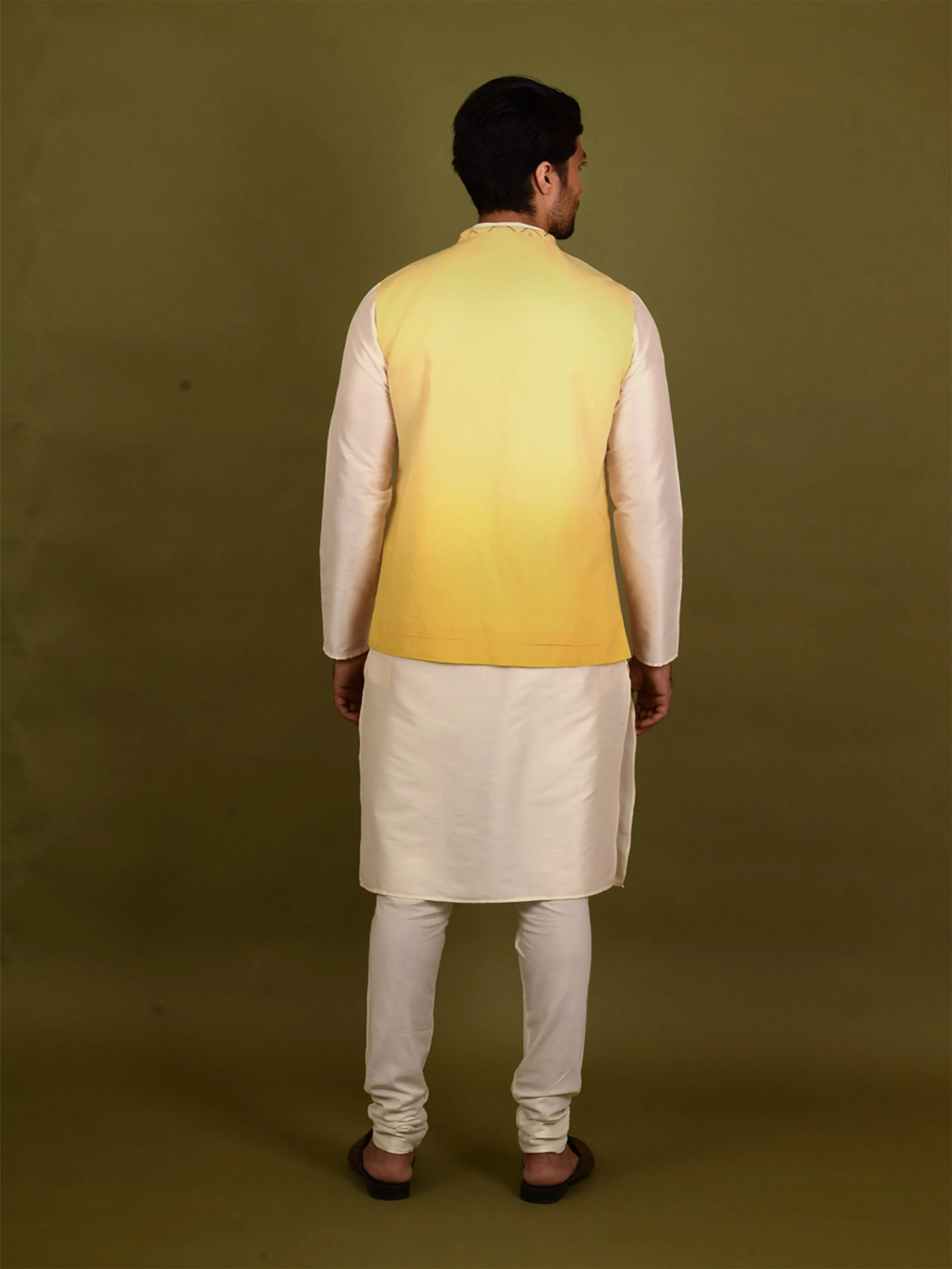 Men Yellow Kurta Jacket Churidar Set