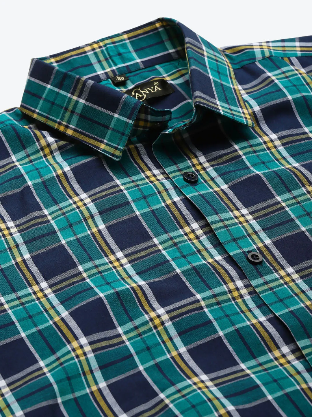 Men's Cotton Dark Green & Navy Formal Shirt - Sojanya