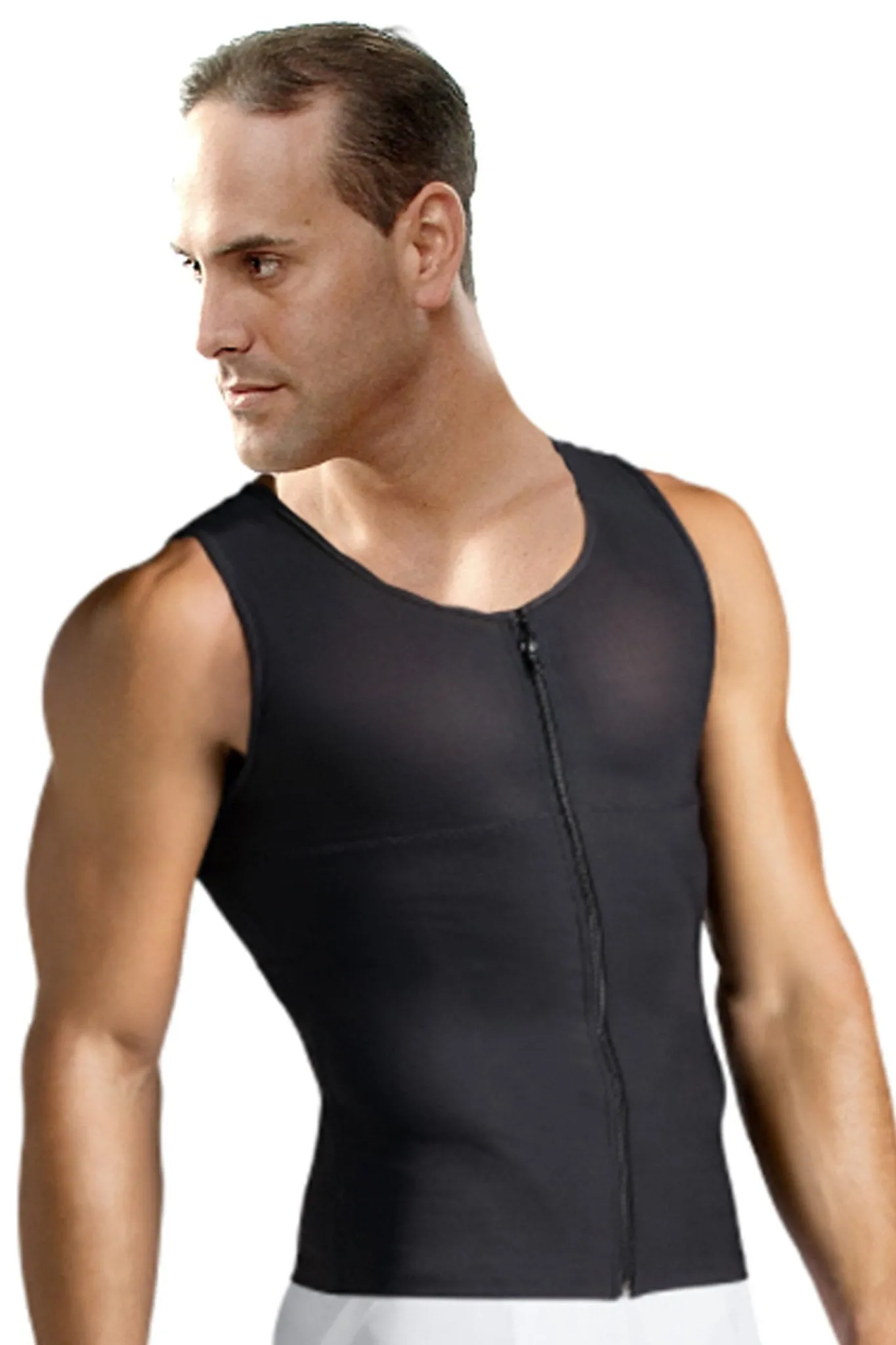 Men's Firm Body Shaper Vest with Back Support Front Zipper Closure