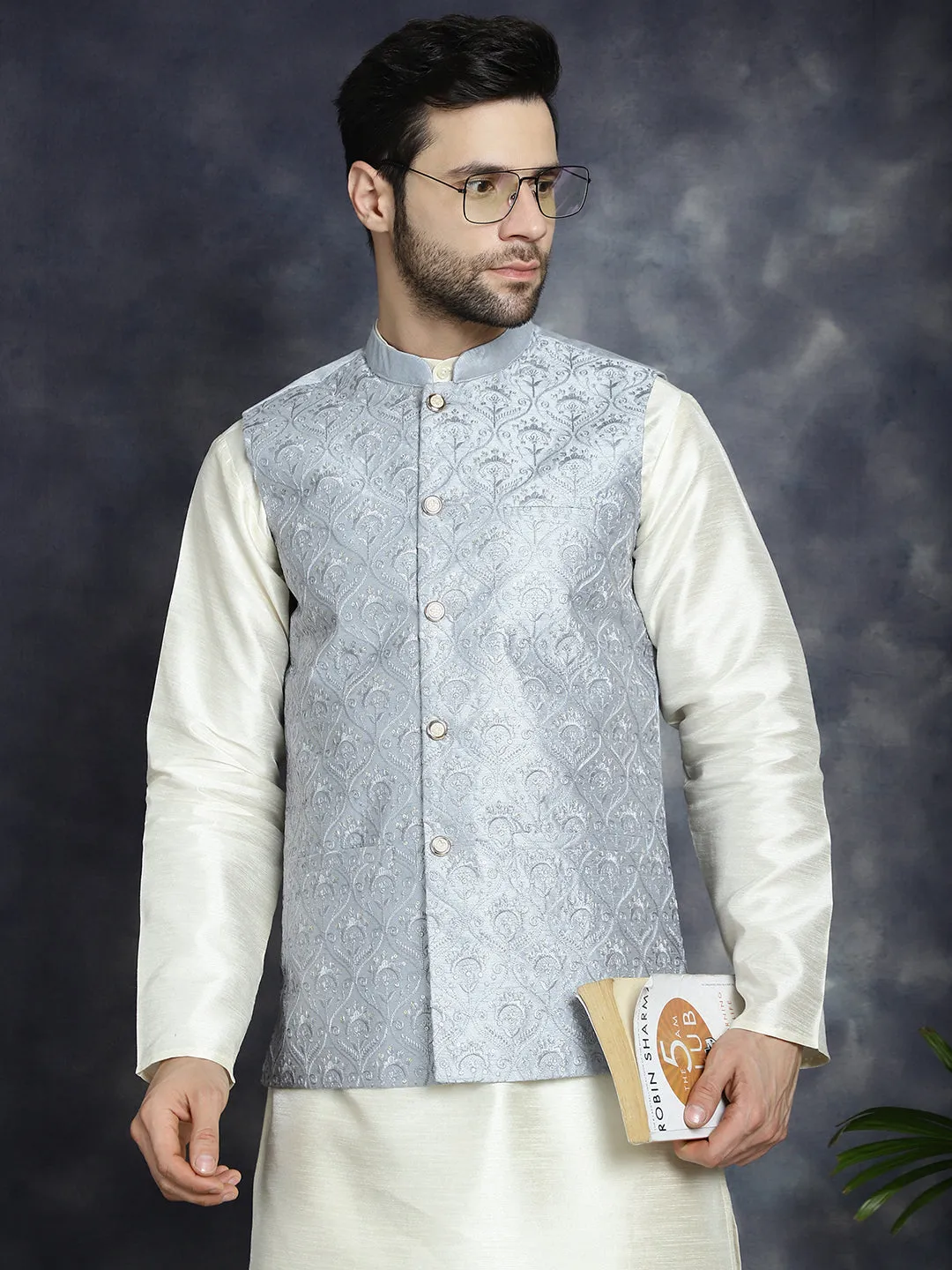 Men'S Sequins And Embroidred Nehru Jacket