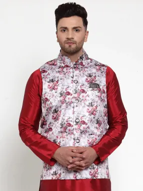 Men'S Silver Printed Nehru Jacket