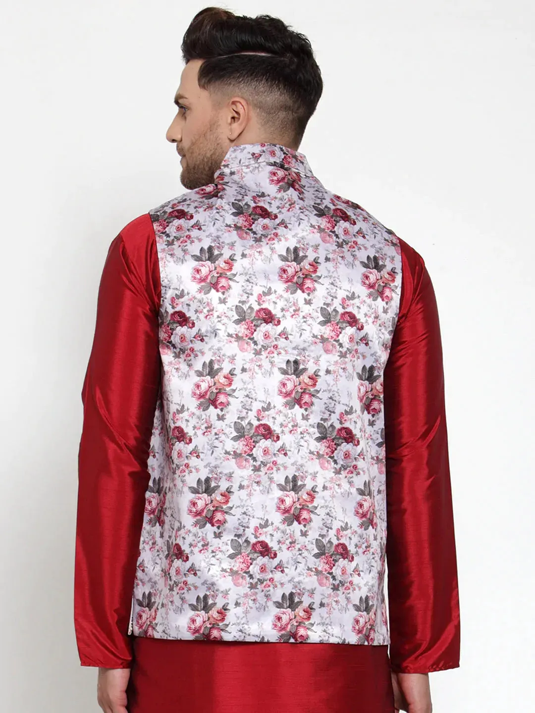 Men'S Silver Printed Nehru Jacket