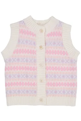 MERINO PATTERN BUTTON VEST - LAVENDER COMBI