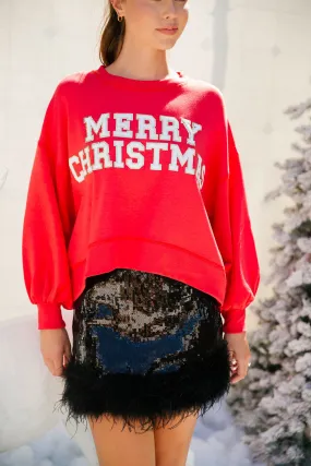 MERRY CHRISTMAS GLAM RED PULLOVER