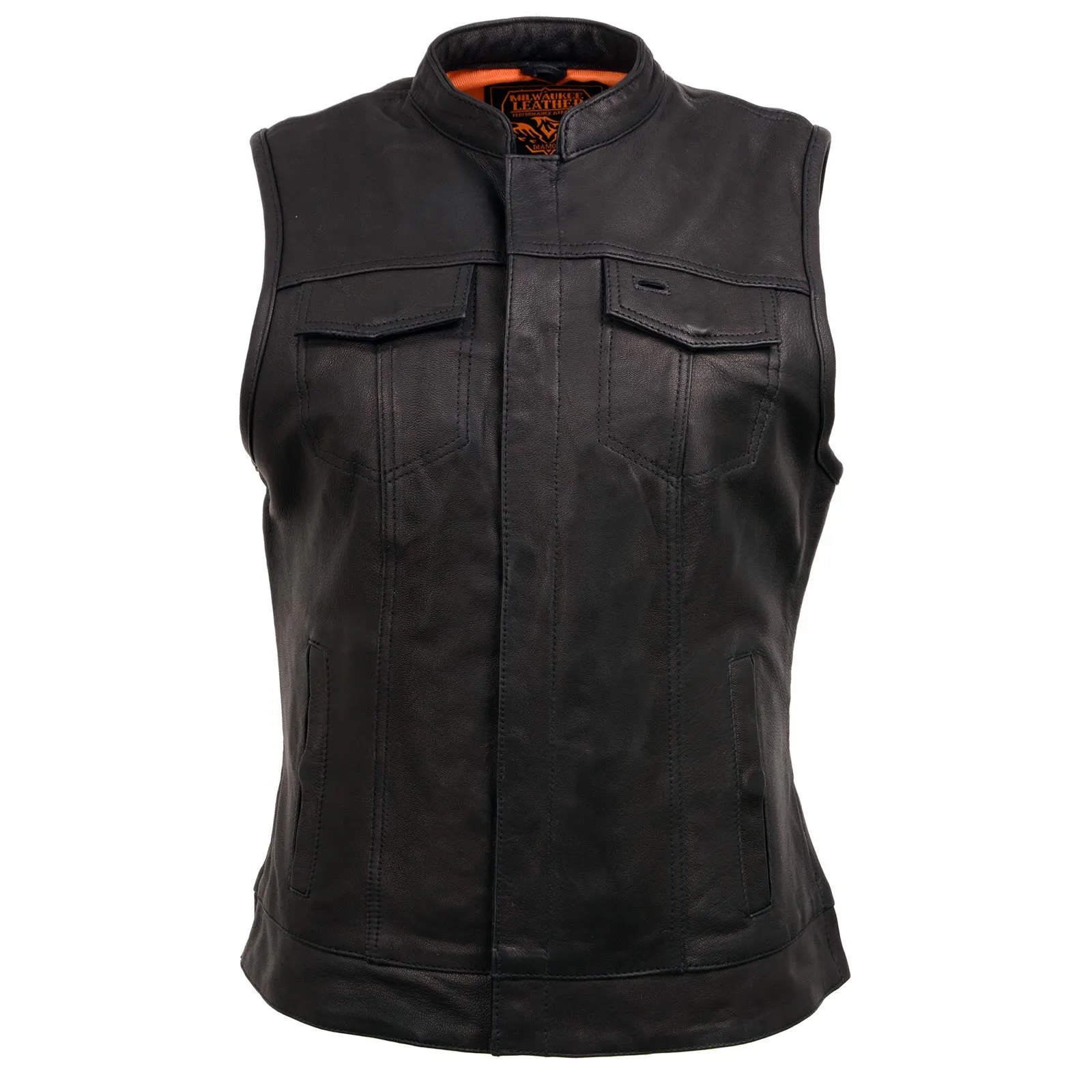 Milwaukee Leather Women’s Lashes Black Leather Club Style Motorcycle Rider Vest w/ Concealed Closure MLL4512