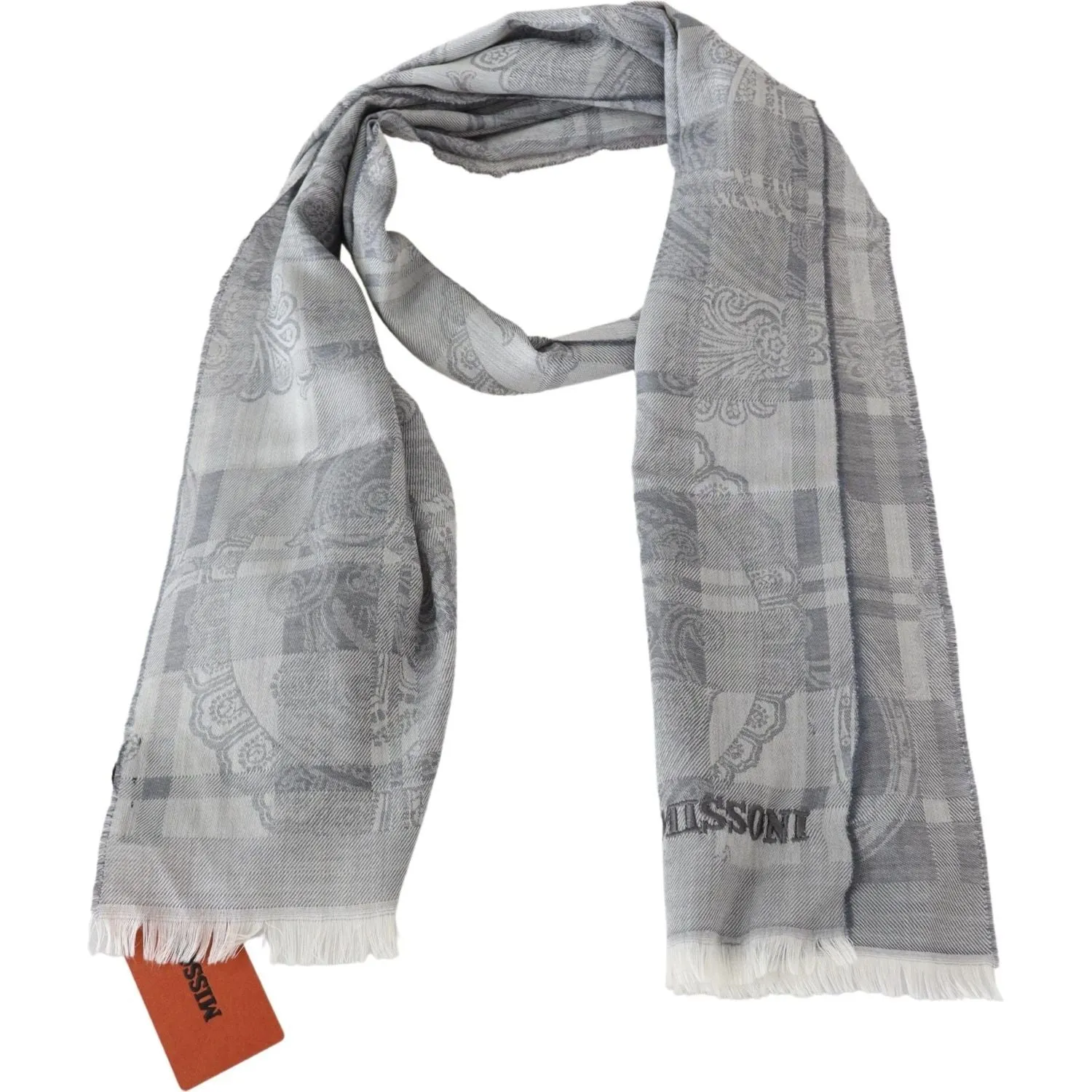 Missoni Chic Unisex Gray Wool Scarf with Logo Embroidery